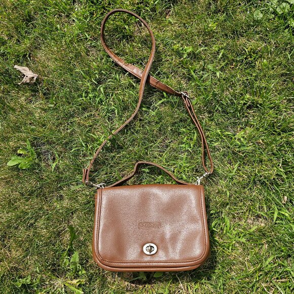 Vintage Coach Crossbody Mini Messenger Top Handle Leather Purse, Companion Brown - Picture 1 of 9